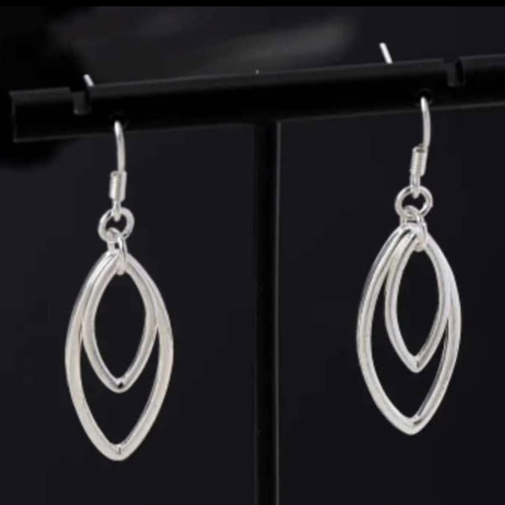 Double Marquis Cut Dangle Earrings- Hypoallergenic - Picture 3 of 3
